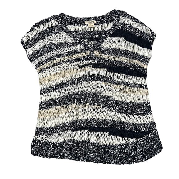 Lucky Brand SMALL Striped Loose Knit Notched V-Neck Short Sleeve Sweater - Picture 12 of 12